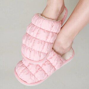 Quilted Sherpa Slide Sandals /Slippers Padded Pink Slip On
